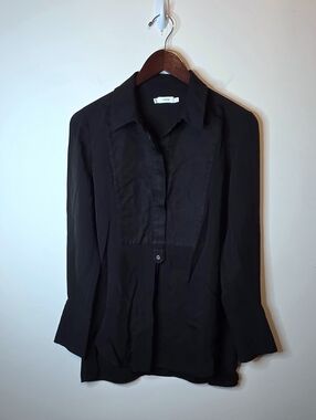 Vince Black Tuxedo Bib Front Pleated Top Career Minimalist Versatile Size Small